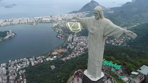 Rio de Janeiro, Rio de Janeiro, Brazil - 19/01/2020: Panoramic view of Redeemer Christ, symbol of the city. 