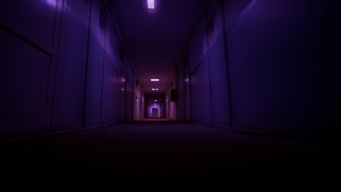Long Scary Hospital or Laboratory Corridor With Morphing Dust and Scratches Distortion Effect Horror Thriller Scene POV