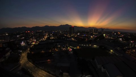 Time Lapse Of Ipoh Cityscape With Sunset Scenery At High Angle.4K