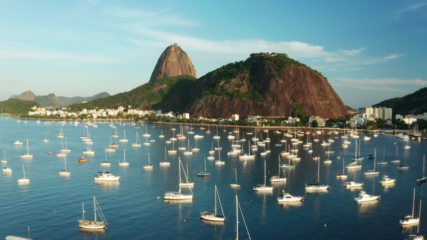 Aerial view of the Sugar Loaf at sunset. Rio de Janeiro Royalty-Free Stock Footage #1045180006