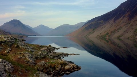 Drone footage over Wast Water in the English Lake District, UK