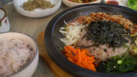korean traditional food (Bibimbap) - rice with mix vegetable and Korean sauce