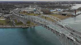 Aerial video bridge from USA to Canada border crossing