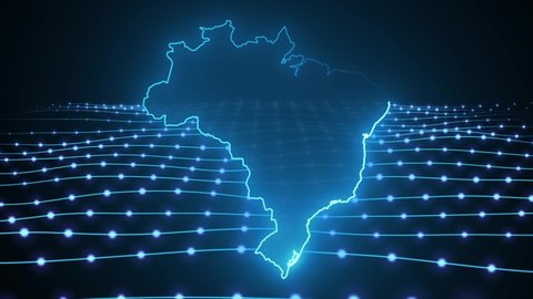 Animated Loop Background of Brazil Digital Map with Glowing lines and particles Technology Connected world Modern futuristic map of Brazilian Map outline