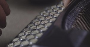 Close Up Shot A Man's Hands Are Typing On A Old Vintage Retro Typewriter. Russian Alphabet. Media Or Communication Concept. Cinema 4K Video