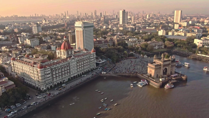 India gateway, Mumbai, 4k aerial drone footage