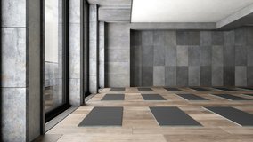 Loft Studio, Yoga Mat On The Floor - 3d Rendering