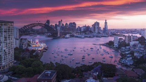 sunset, time lapse of Sydney harbor, New South Wales, Australia