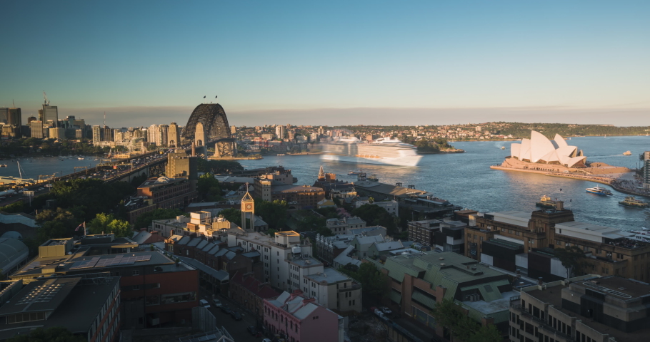 Aerial view of Sydney with Harbour Bridge and the Opera House, Australia Royalty-Free Stock Footage #1045266118