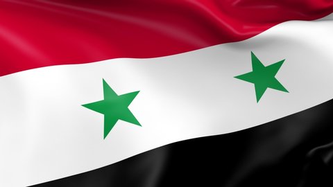 Photo realistic slow motion 4KHD flag of the Syria waving in the wind. Seamless loop animation with highly detailed fabric texture in 4K resolution.