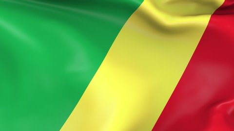 Photo realistic slow motion 4KHD flag of the Republic of the Congo waving in the wind. Seamless loop animation with highly detailed fabric texture in 4K resolution.