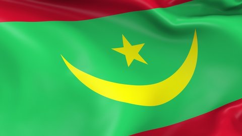 Photo realistic slow motion 4KHD flag of the Mauritania waving in the wind. Seamless loop animation with highly detailed fabric texture in 4K resolution.