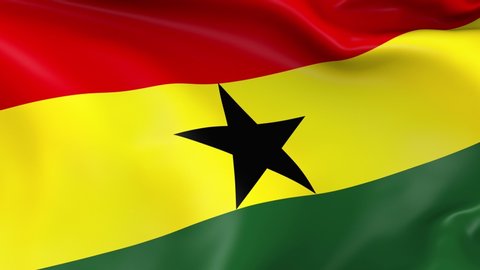Photo realistic slow motion 4KHD flag of the Ghana waving in the wind. Seamless loop animation with highly detailed fabric texture in 4K resolution.