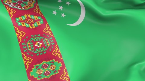 Photo realistic slow motion 4KHD flag of the Turkmenistan waving in the wind. Seamless loop animation with highly detailed fabric texture in 4K resolution.