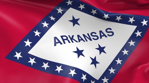 Photo realistic slow motion 4KHD flag of the US State of Arkansas waving in the wind. Seamless loop animation with highly detailed fabric texture in 4K resolution.