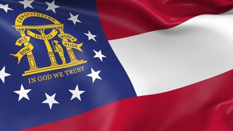 Photo realistic slow motion 4KHD flag of the US State of Georgia waving in the wind. Seamless loop animation with highly detailed fabric texture in 4K resolution.