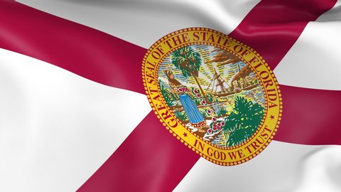 Photo realistic slow motion 4KHD flag of the US State of Florida waving in the wind. Seamless loop animation with highly detailed fabric texture in 4K resolution.