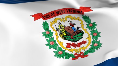 Photo realistic slow motion 4KHD flag of the US State of West Virginia waving in the wind. Seamless loop animation with highly detailed fabric texture in 4K resolution.