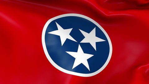 Photo realistic slow motion 4KHD flag of the US State of Tennessee waving in the wind. Seamless loop animation with highly detailed fabric texture in 4K resolution.