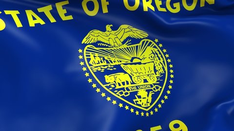 Photo realistic slow motion 4KHD flag of the US State of Oregon waving in the wind. Seamless loop animation with highly detailed fabric texture in 4K resolution.