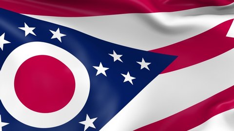 Photo realistic slow motion 4KHD flag of the US State of Ohio waving in the wind. Seamless loop animation with highly detailed fabric texture in 4K resolution.