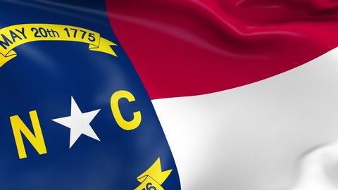 Photo realistic slow motion 4KHD flag of the US State of North Carolina waving in the wind. Seamless loop animation with highly detailed fabric texture in 4K resolution.