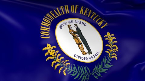 Photo realistic slow motion 4KHD flag of the US State of Kentucky waving in the wind. Seamless loop animation with highly detailed fabric texture in 4K resolution.