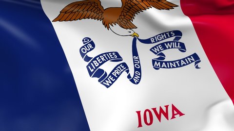 Photo realistic slow motion 4KHD flag of the US State of Iowa waving in the wind. Seamless loop animation with highly detailed fabric texture in 4K resolution.