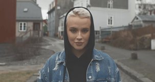 Beautiful girl from iceland making different expressions in camera