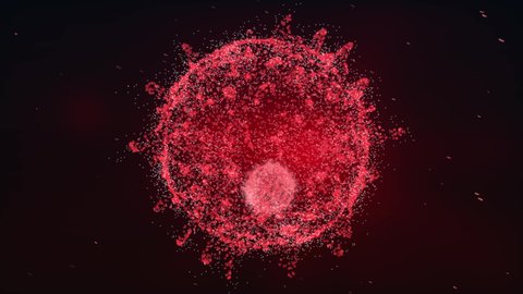 Close up influenza virus in blood vessel. Red abstract plexus wireframe Coronavirus background. Science and medical concept. Micro nucleus of Corona virus cell in human body. 4K footage video motion Arkivvideo