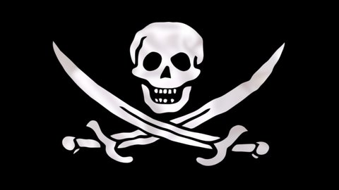 Pirate Waving Flag With Crossed Swords. Skull Swords 3d Blackjack Flag Waving. Sign of Skull and Swords Pirate Seamless Loop Animation. Blackjack Flag 4K Resolution Background. Pirate Flag Closeup