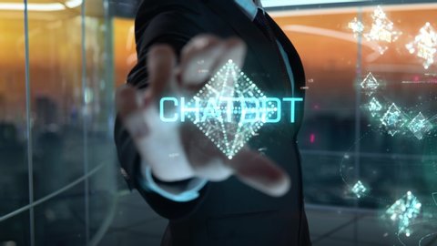 Businessman with Chatbot hologram concept