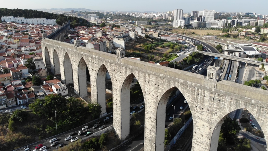 historic aqueduct in the city of Lisbon built in 18th century, Portugal ...