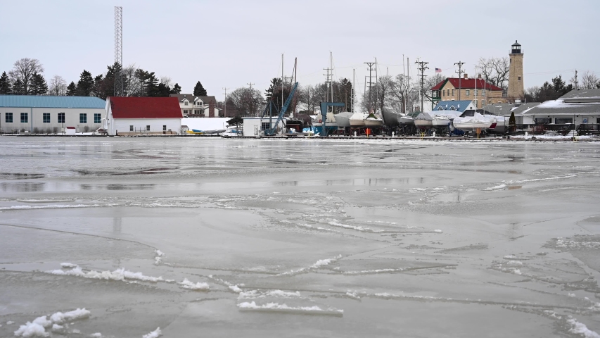 Kenosha harbor ice forming in winter