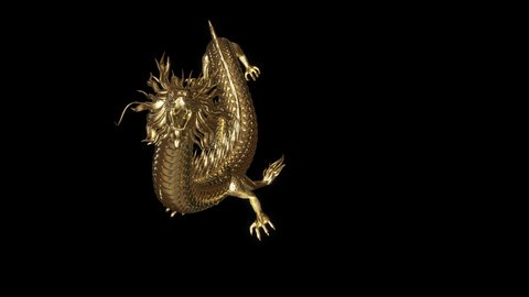 Gold Chinese dragon movement animation with 3D rendering include alpha PNG format.