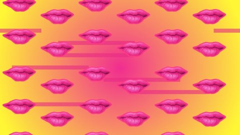 Abstract Minimal Pop Art Motion Design Animation of Lips on an yellow and pink background.