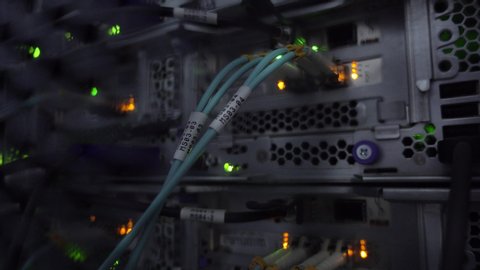 Fiber optic network connectivity. Optical Cable close up.