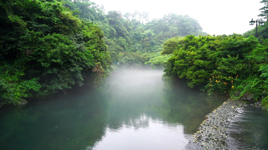 Garden Park at Cheonjiyeon Waterfalls in Jeju Island, South Korea