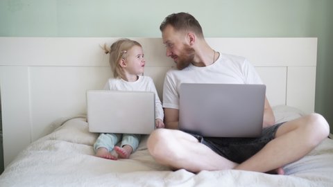 Father Teaches His Daughter Use Desktop Stock Footage Video (100% ...