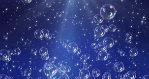 Romantic pattern with bubbles on blue background. 3D rendering animation. Seamless loop 4k video.