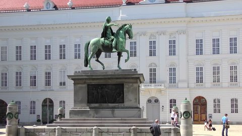 VIENNA, AUSTRIA - JUNE 6: 4K footage of the statue of Emperor Joseph II on Joseph square in the Hofburg Palace complex on June 6, 2015 in Vienna, Austria. 