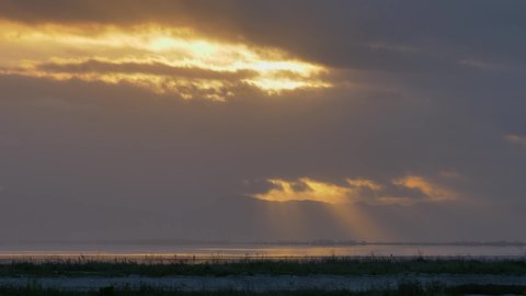Sunrise Over Coromandel Ranges And Firth Of Thames In Miranda, New Zealand - Wide Shot