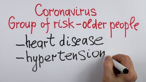 Lecturer writes the information on the outbreak of coronavirus in China and group of risk on a whiteboard. Using of a visual aids. 