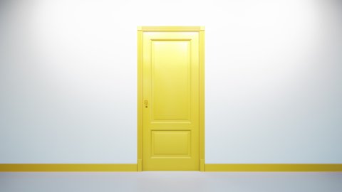 Yellow classic design door opening to green screen. Camera move through doorway. 60 fps transition animation. 