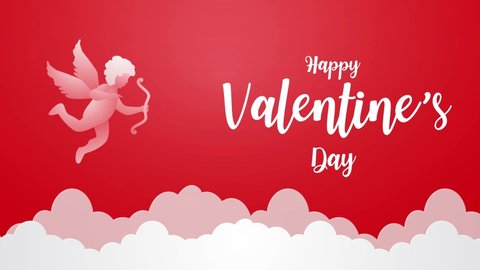 Abstract background design with Cupid flies on the sky in the red background, Valentine Day concept. Paper art and Illustration modern style Footage.