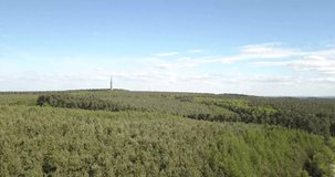 Drone Footage flying over a forest on a bright sunny day.