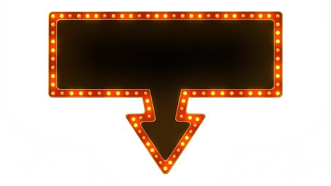 Arrow marquee light board sign retro animation. 3d rendering