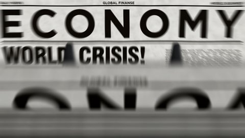 Economy and business newspapers with world crisis printing and disseminating loopable and seamless animation. Crash stock, market collapse and financial media press production abstract concept.