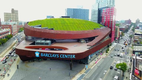 New York, NY/United States - September 18, 2017: Aerial Views of the Barclay Center in Brooklyn.