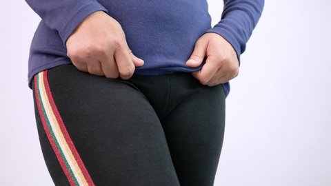 Asian women have problems with female genitalia, Have itching the crotch from bacteria. Hygiene and Health care concept.